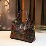 [Floral Handbag] Floral Handbag for Wo, Autumn Winter New Arrival, Hand-Painted Tote with Zipper Closure, Elegant Mom Purse