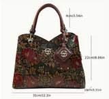[Floral Handbag] Floral Handbag for Wo, Autumn Winter New Arrival, Hand-Painted Tote with Zipper Closure, Elegant Mom Purse