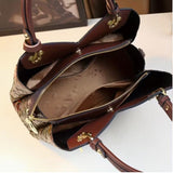 [Floral Handbag] Floral Handbag for Wo, Autumn Winter New Arrival, Hand-Painted Tote with Zipper Closure, Elegant Mom Purse