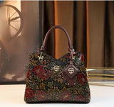 [Floral Handbag] Floral Handbag for Wo, Autumn Winter New Arrival, Hand-Painted Tote with Zipper Closure, Elegant Mom Purse
